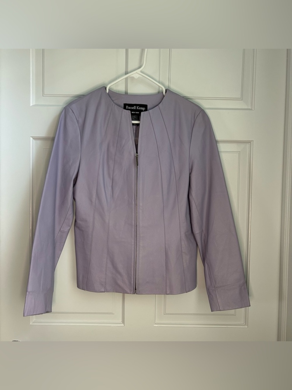 Russell Kemp Lavender LEATHER JACKET Zip Front Minimalist Women 6 Pastel Elegant